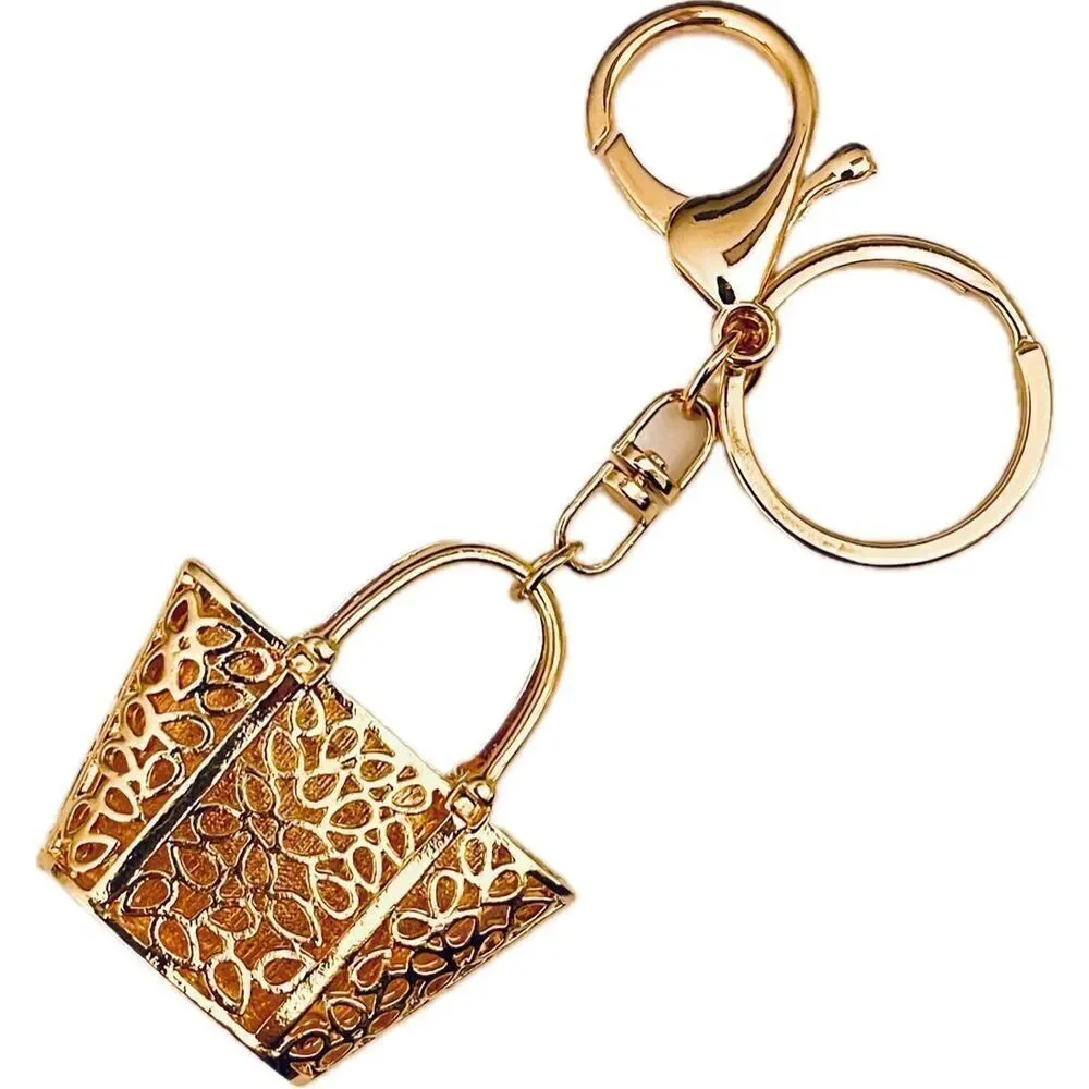 NWT Gorgeous Green & Gold Metal Bling Purse Handbag Lobster Keyring Key holder